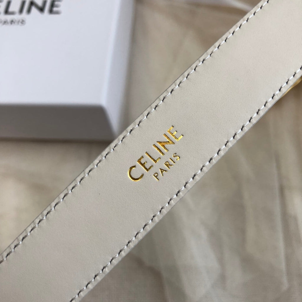 CELINE 25S BELT 25MM IN LIGHT GRAY CALFSKIN GOLD HARDWARE 562439