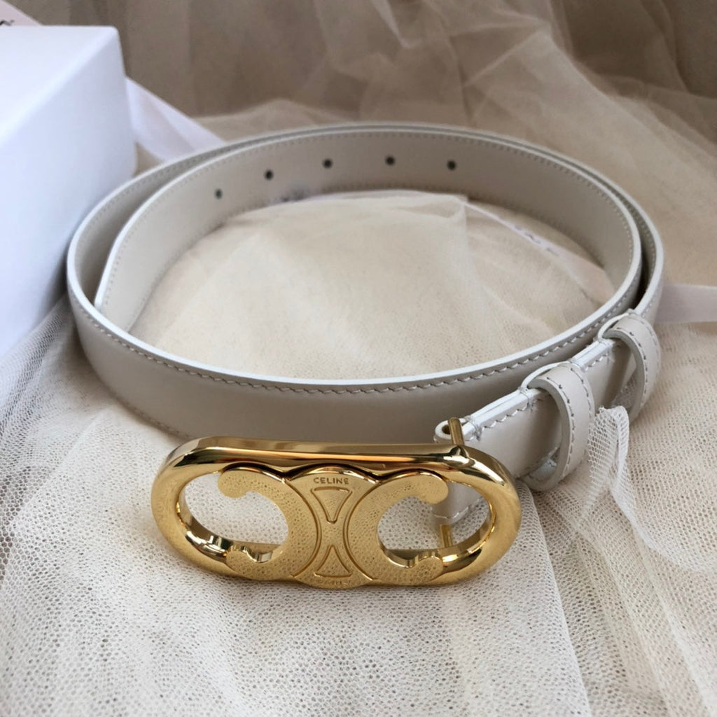 CELINE 25S BELT 25MM IN LIGHT GRAY CALFSKIN GOLD HARDWARE 562439