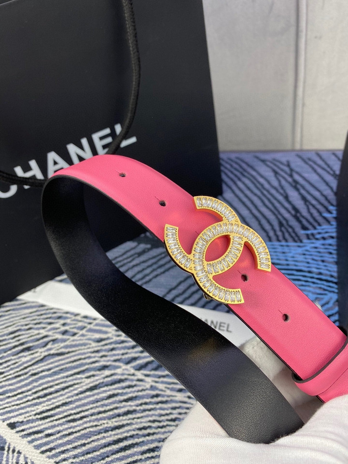 CHANEL 25S BELT 30 MM IN PINK CALFSKIN WITH GOLD HARDWARE 615094