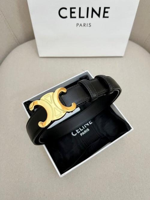 CELINE 25S TRIOMPHE 25MM BELT IN BLACK CALFSKIN GLOD HARDWARE