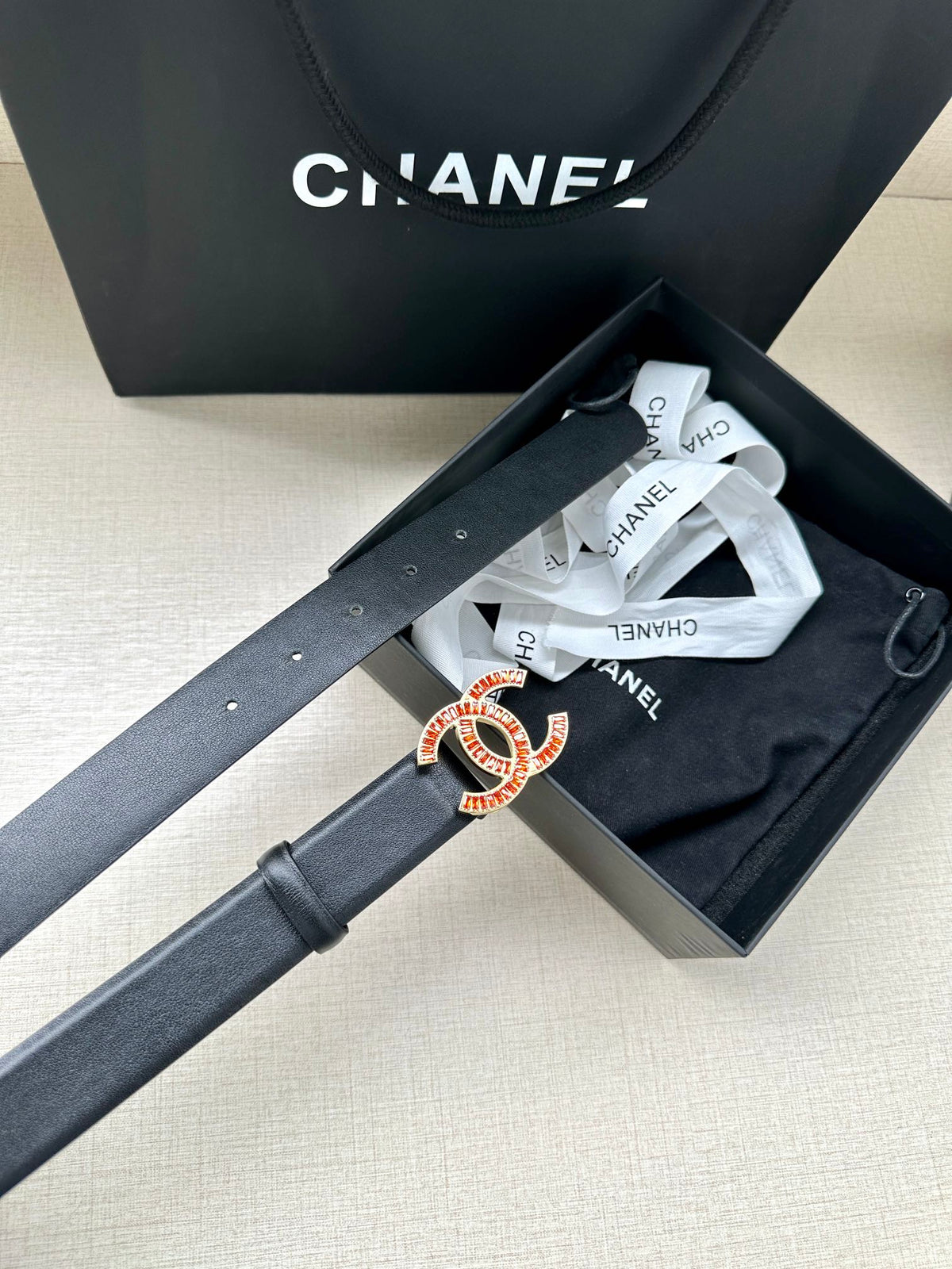 CHANEL 25S BELT 30 MM IN BLACK CALFSKIN 616968