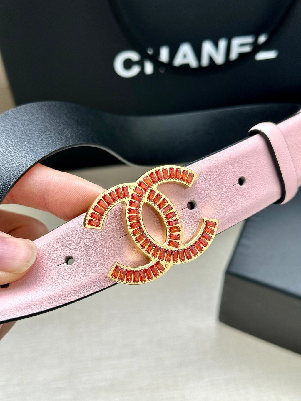 CHANEL 25S BELT 30 MM IN LIGHT PINK CALFSKIN 616971