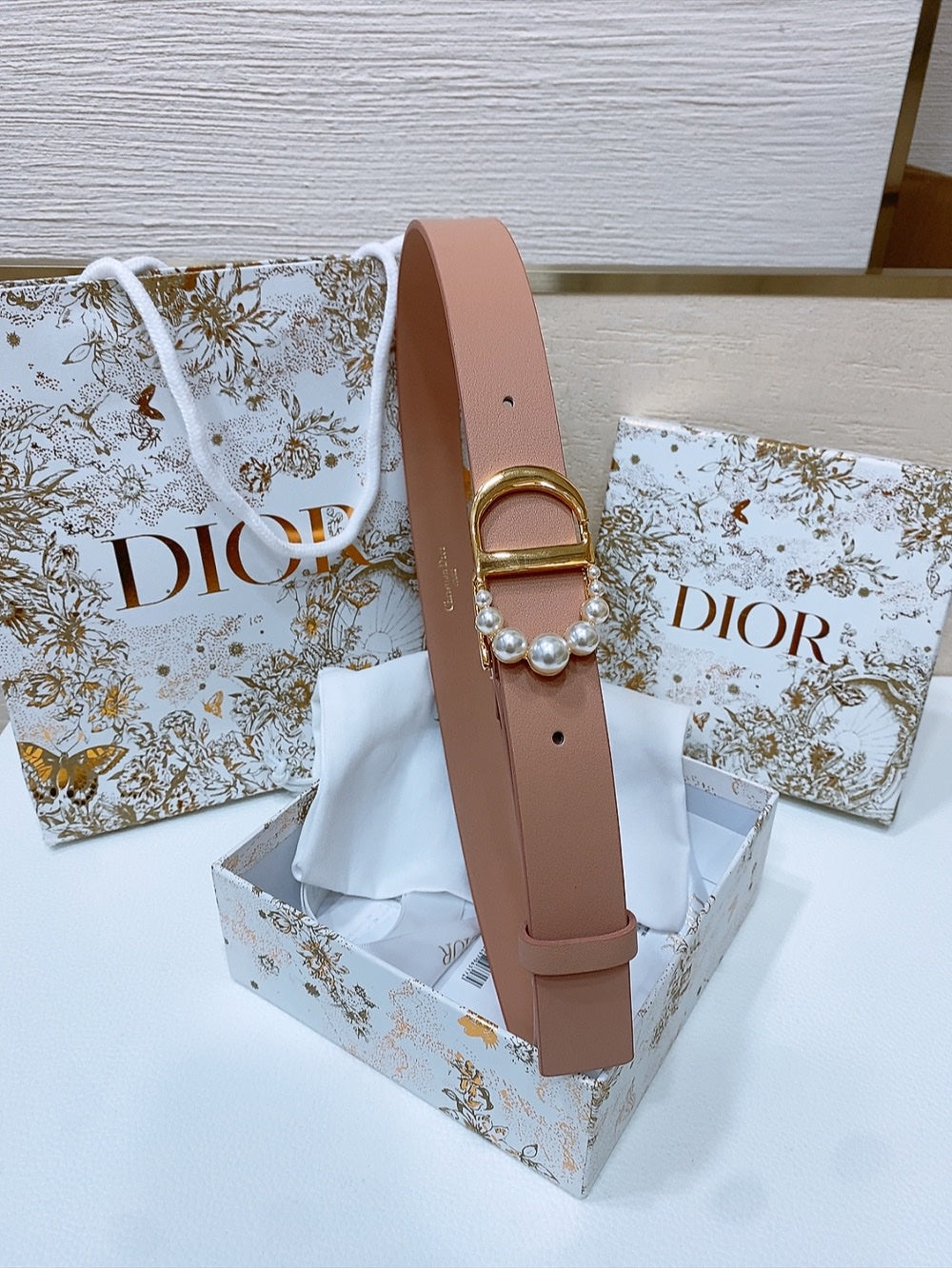 DIOR 25S BELT 30 MM IN DUSTY PINK CALFSKIN 586581