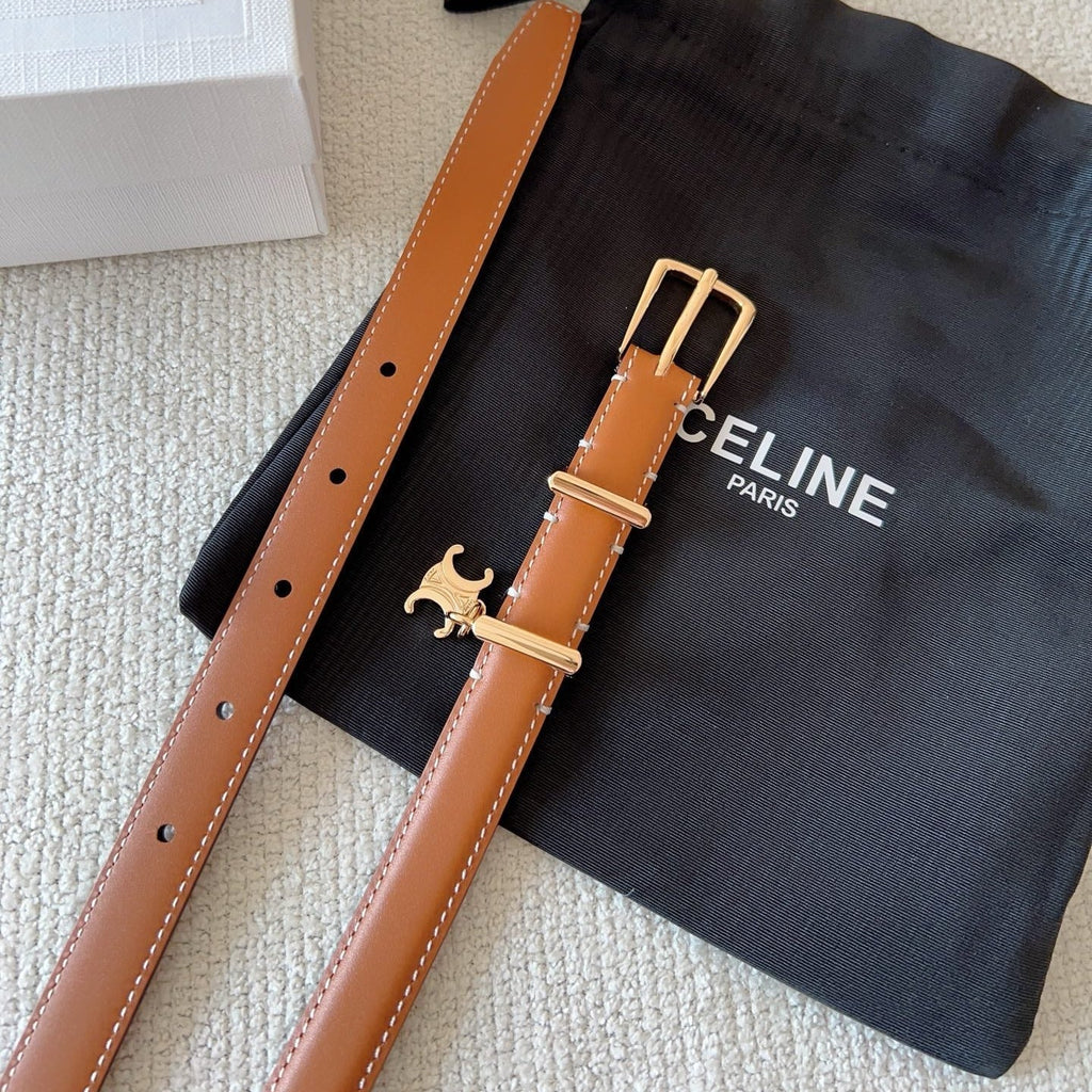 CELINE 25S BELT 18MM IN CARAMEL ELEGANT CHARM TAURILLON GOLD HARDWARE 585791