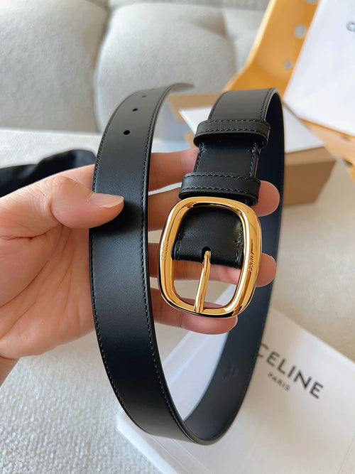 CELINE 25S SMALL 30MM WESTERN BELT IN BLACK CALFSKIN 566637