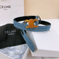CELINE 25S BELT TRIOMPHE TAURILLON 25MM IN BLACK CALFSKIN AND DENIM 558349