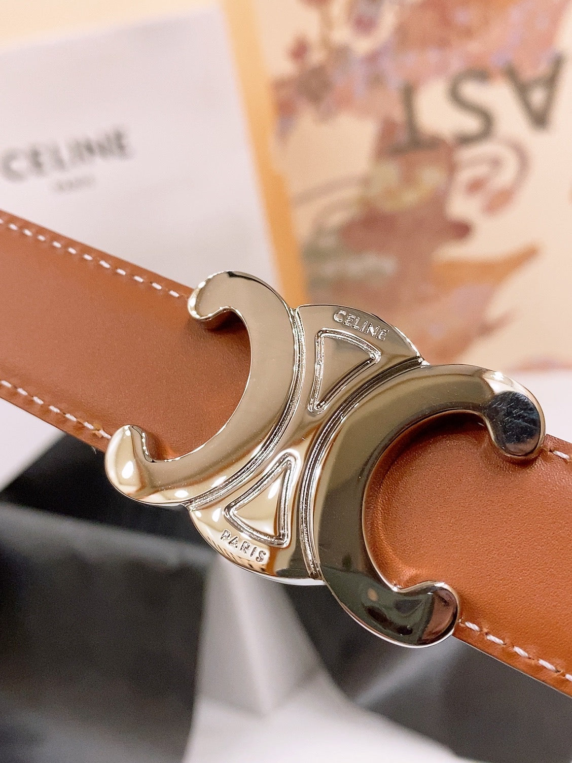 CELINE 25S BELT 25MM REVERSIBLE TRIOMPHE IN BLACK BROWN CALFSKIN 565539