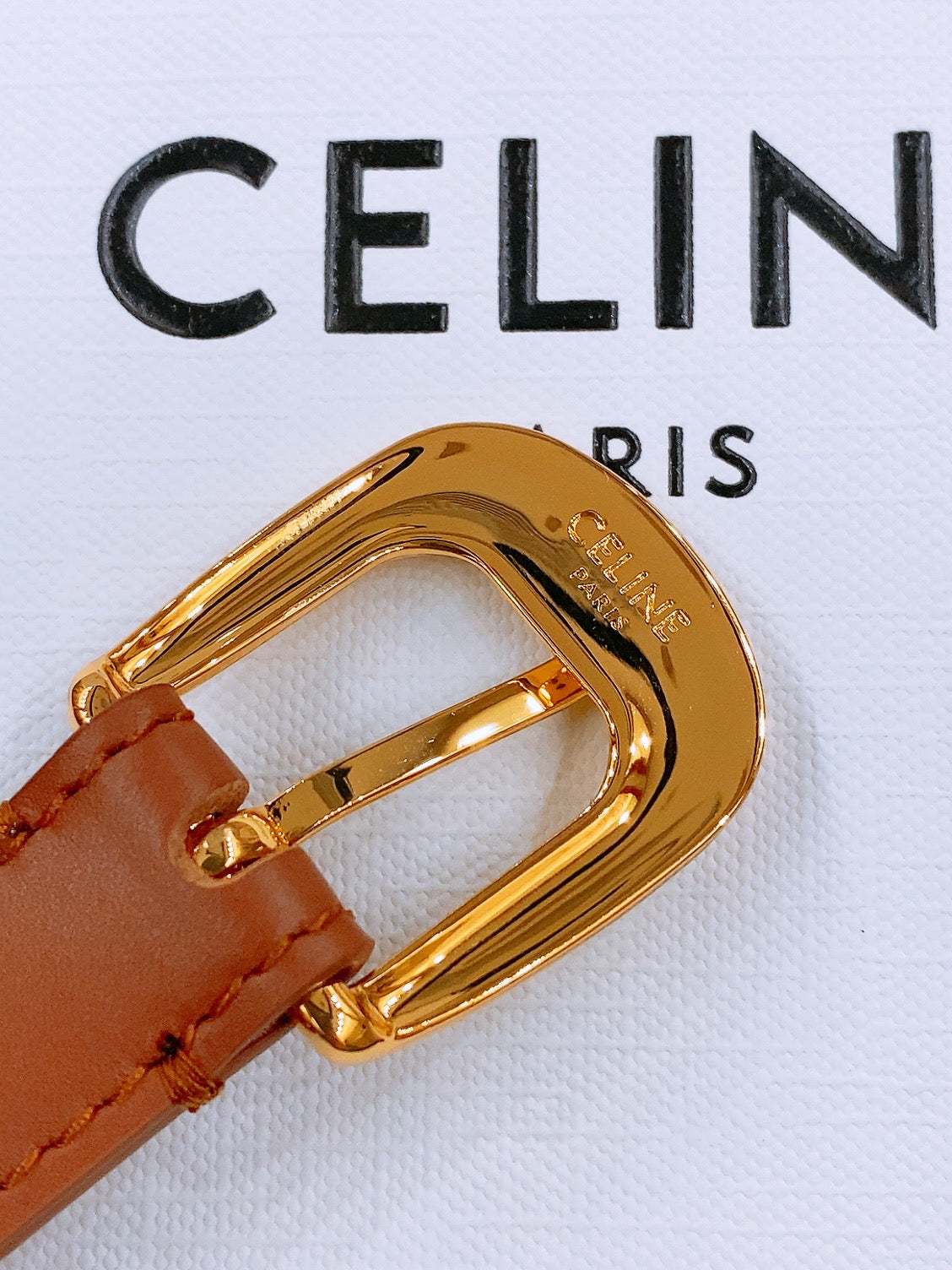 CELINE 25S BELT 18MM WITH ARC DE TRIOMPHE BUCKLE IN DARK CARAMEL 571504